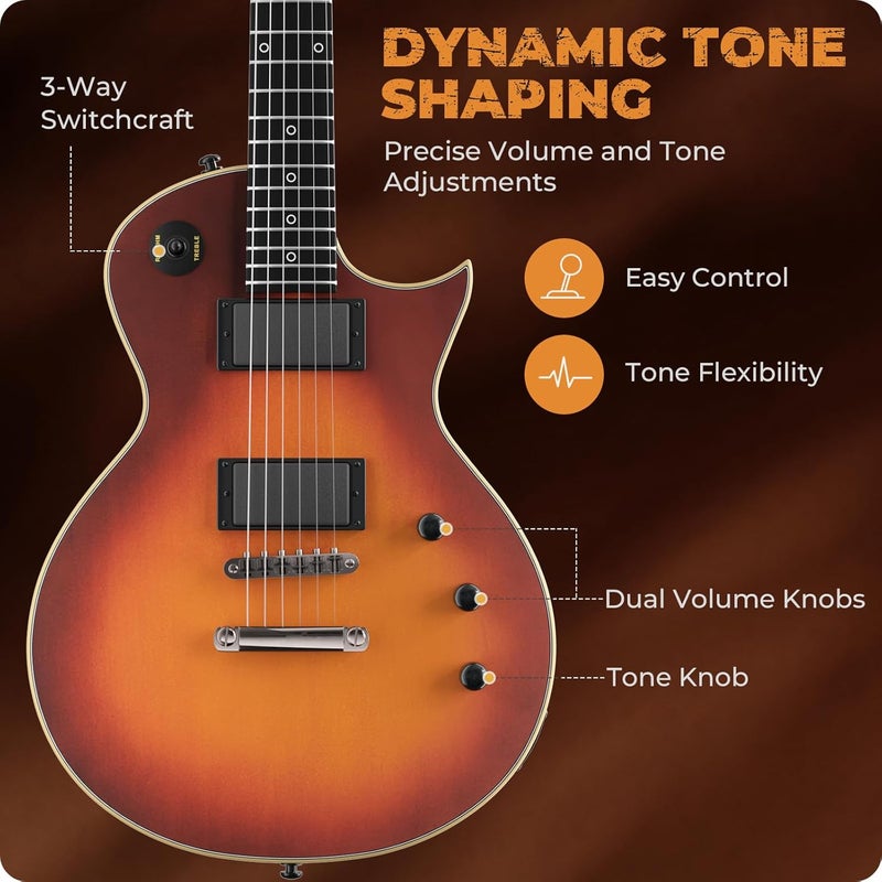 Fesley 39" LP Electric Guitar Kit:Full Size Solid Body Electric Guitars for Beginners with Humbucker Pickups,Poplar Body,Mahogany Neck,22 Frets,6 String Guitar with Gig Bag,Cable,FLP350,Matte,Sunburst - Image 5